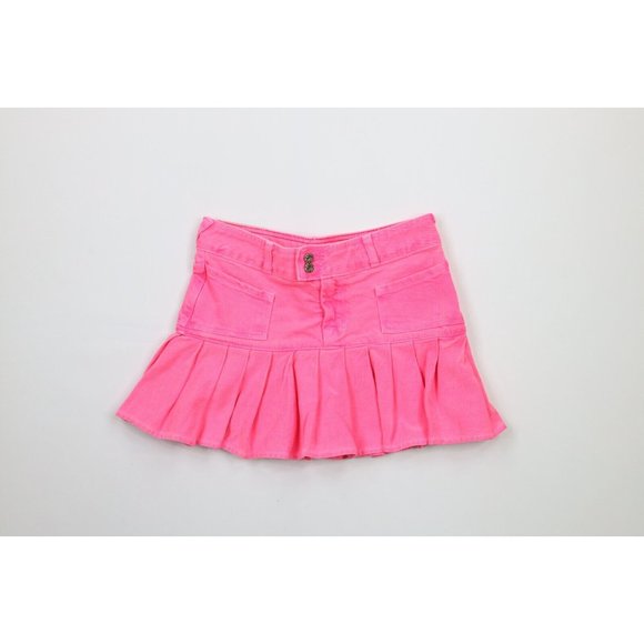 Vintage Y2K Von Dutch Womens XS Distressed Barbie Denim Jean Mini Skirt Pink USA - Picture 1 of 7